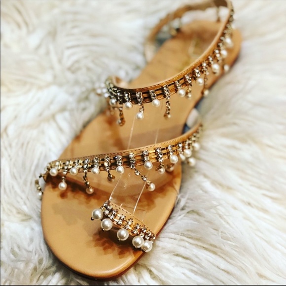 Boho Crystal Diamond Pearl Fringe Sandals - Picture 6 of 6